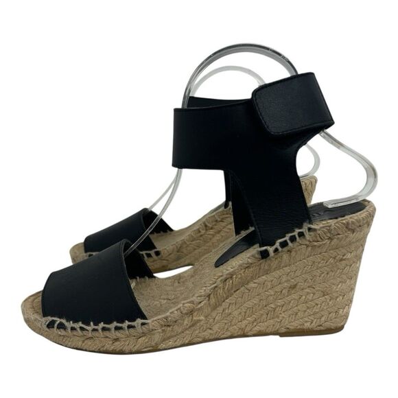 Vince Womens Size 7 Sophie Black Leather Wedge Espadrilles Simona Sandal - Picture 4 of 9